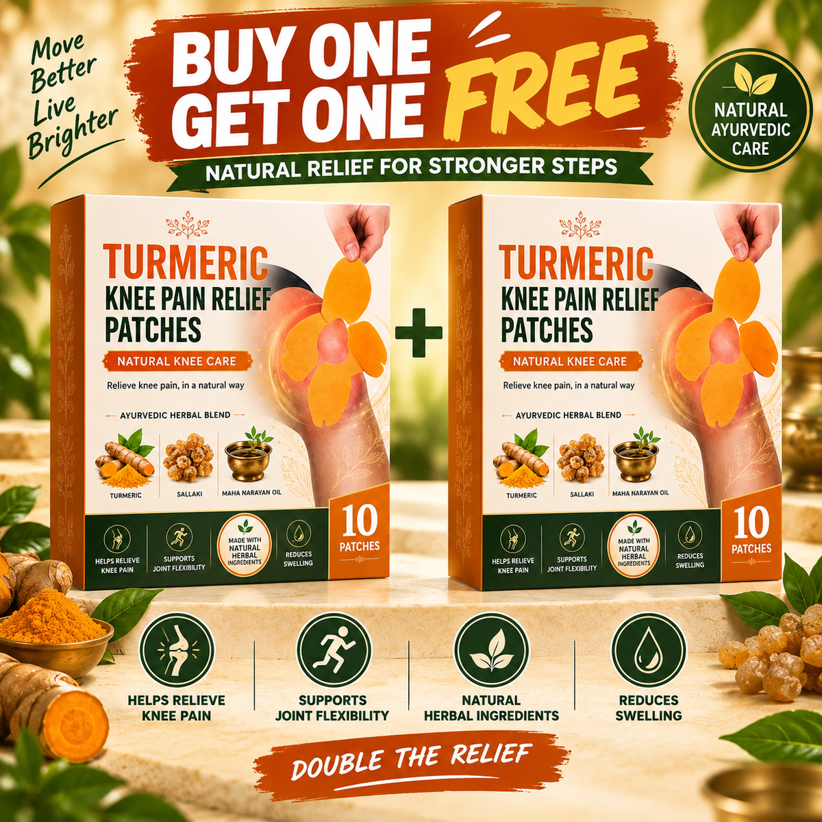 Turmeric Knee Pain Relief Patches (Buy 1 Get 1 Free)